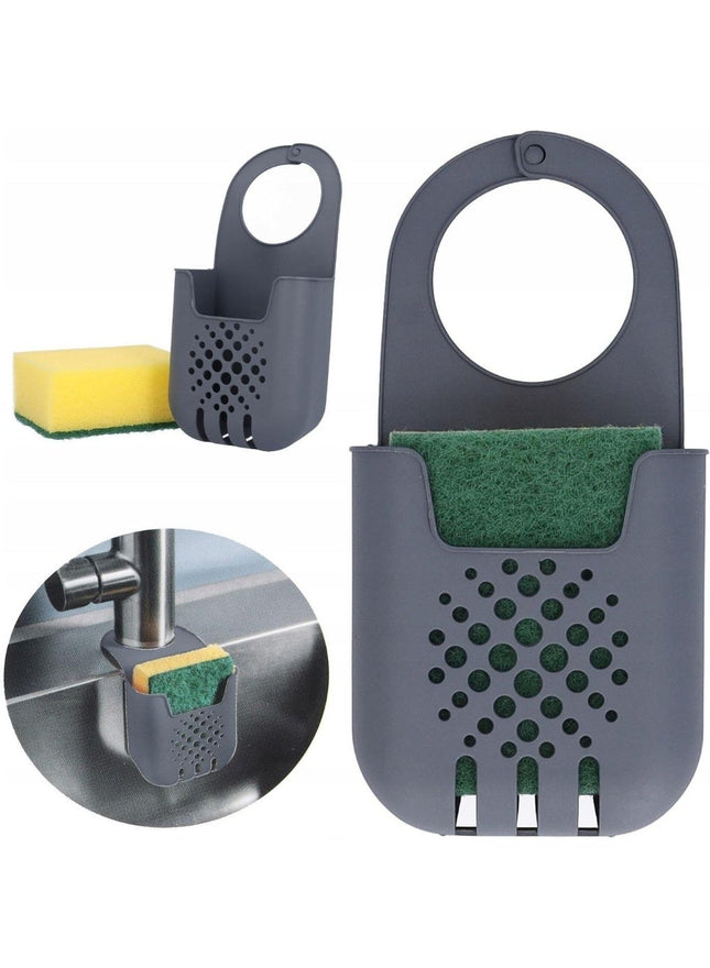 Silicone Sink Basket with Hanging Loop, Sponge & Soap Holder, Gray - SABER Center
