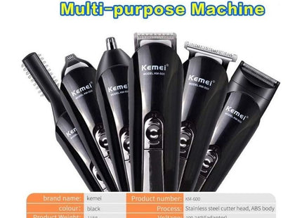 Kemei Rechargeable Hair Trimmer & Grooming Kit, Black - KM600 - SABER Center