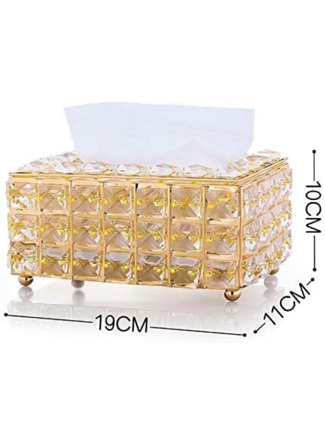 Crystal Tissue Box Holder with Gold Frame, Decorative - SABER Center