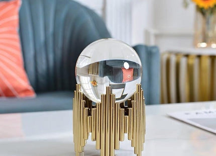 Crystal Glass Ball with Gold Metal Stand, Decorative Sphere - SABER Center