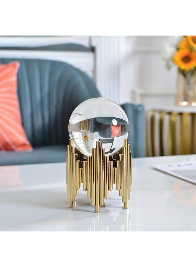 Crystal Glass Ball with Gold Metal Stand, Decorative Sphere - SABER Center