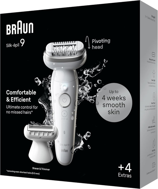 Braun Silk-épil 9 Epilator with Attachments Wet & Dry White - SES9-041 - SABER Center