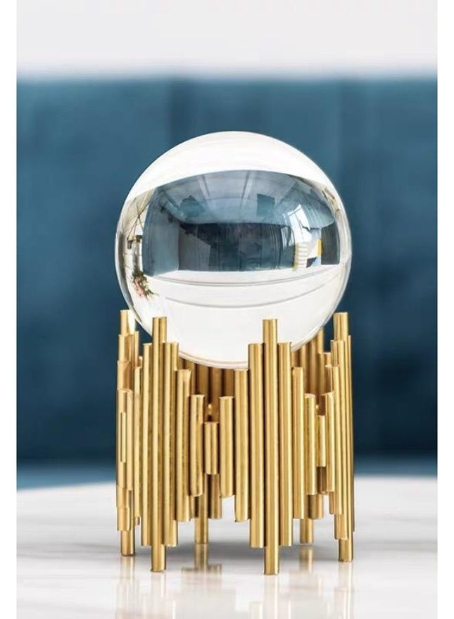Crystal Glass Ball with Gold Metal Stand, Decorative Sphere - SABER Center