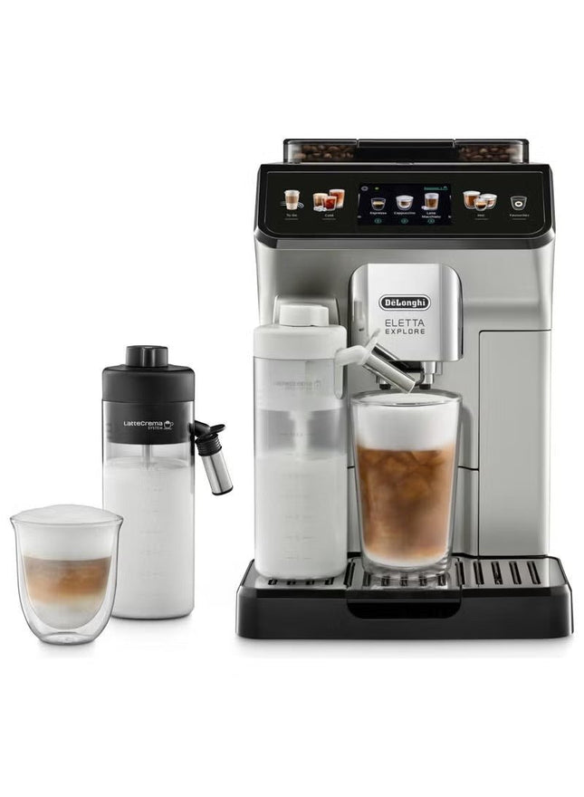 Delonghi Eletta Explore Espresso Machine, 1.8 Liter 2 Cups, Silver - ECAM450.55.S - SABER Center