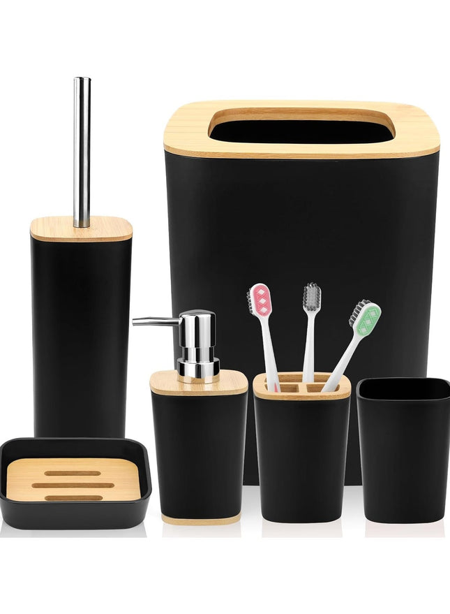 Homita 6-Piece Bamboo Bathroom Accessory Set with Dispenser & Toilet Brush - SABER Center