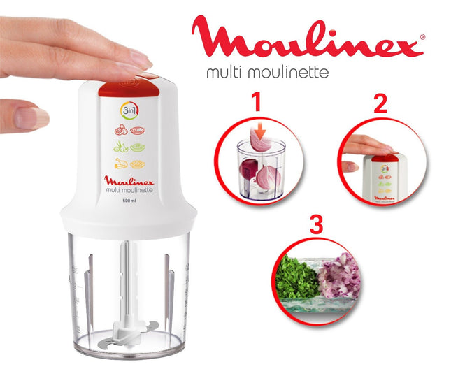 Moulinex AT7151EG Electric Chopper, 500 Watt White - SABER Center