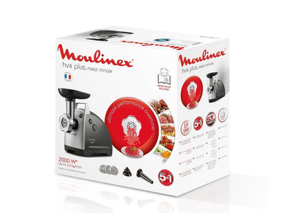 Moulinex HV8 Plus Meat Mincer with Attachments 2.6 kg 2000 Watt, Silver Black - ME682826 - SABER Center