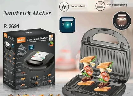 Raf 7 in 1 Sandwich Maker 750 Watt Black Silver - R.2691 - SABER Center