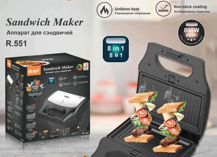 Raf Sandwich, Grill and Waffle Maker 800 Watt Black - R.551 - SABER Center