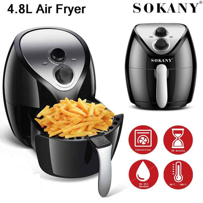Sokany Air Fryer, 4.8 Liter, 1500 Watt Black - HB-8009 - SABER Center