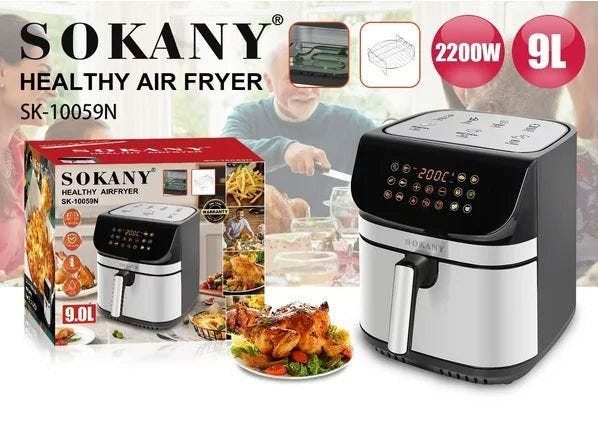 Sokany Digital Air Fryer, 9 Liter, 2200 Watt Silver - SK-10059N - SABER Center