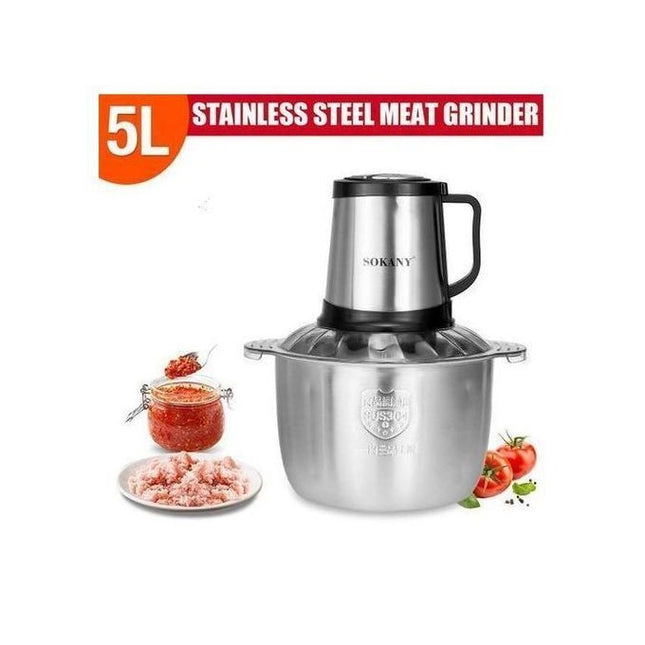 Sokany Electric Chopper 5 Liter, 800 Watt Black Silver - Sk-7015 - SABER Center