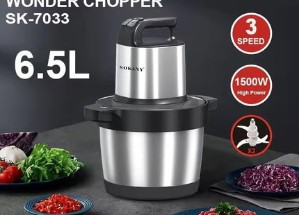 Sokany Electric Chopper 6.5 Liter, 1500 Watt Silver - SK-7033 - SABER Center