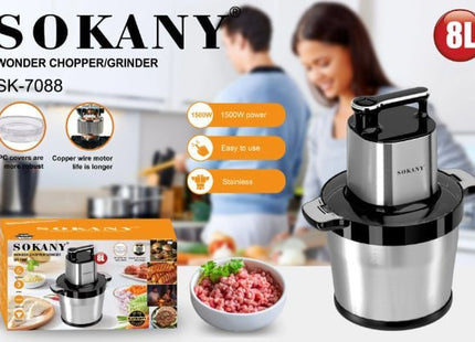 Sokany Electric Chopper 8 Liter, 1500 Watt Silver Black - SK-7088N - SABER Center