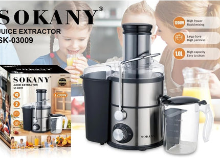 Sokany Electric Juicer, 1 Liter 1200 Watt Black Silver - SK-03009 - SABER Center