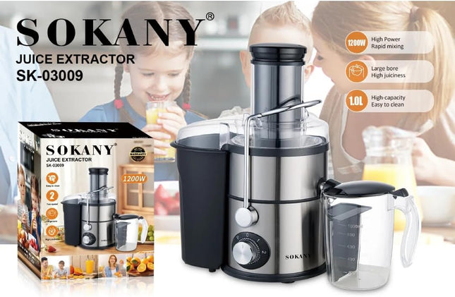 Sokany Electric Juicer, 1 Liter 1200 Watt Black Silver - SK-03009 - SABER Center