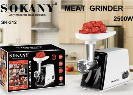 Sokany Meat Mincer with Attachments 2500 Watt, Black White - SK-312 - SABER Center
