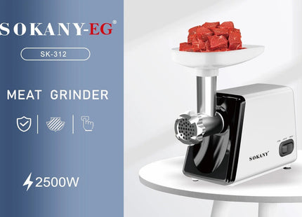 Sokany Meat Mincer with Attachments 2500 Watt, Black White - SK-312 - SABER Center