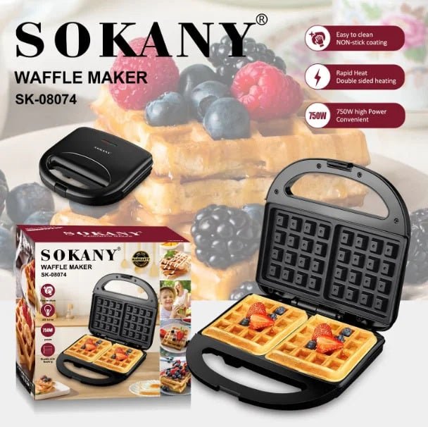 Sokany Waffle Maker 750 Watt Black - SK-08074 - SABER Center